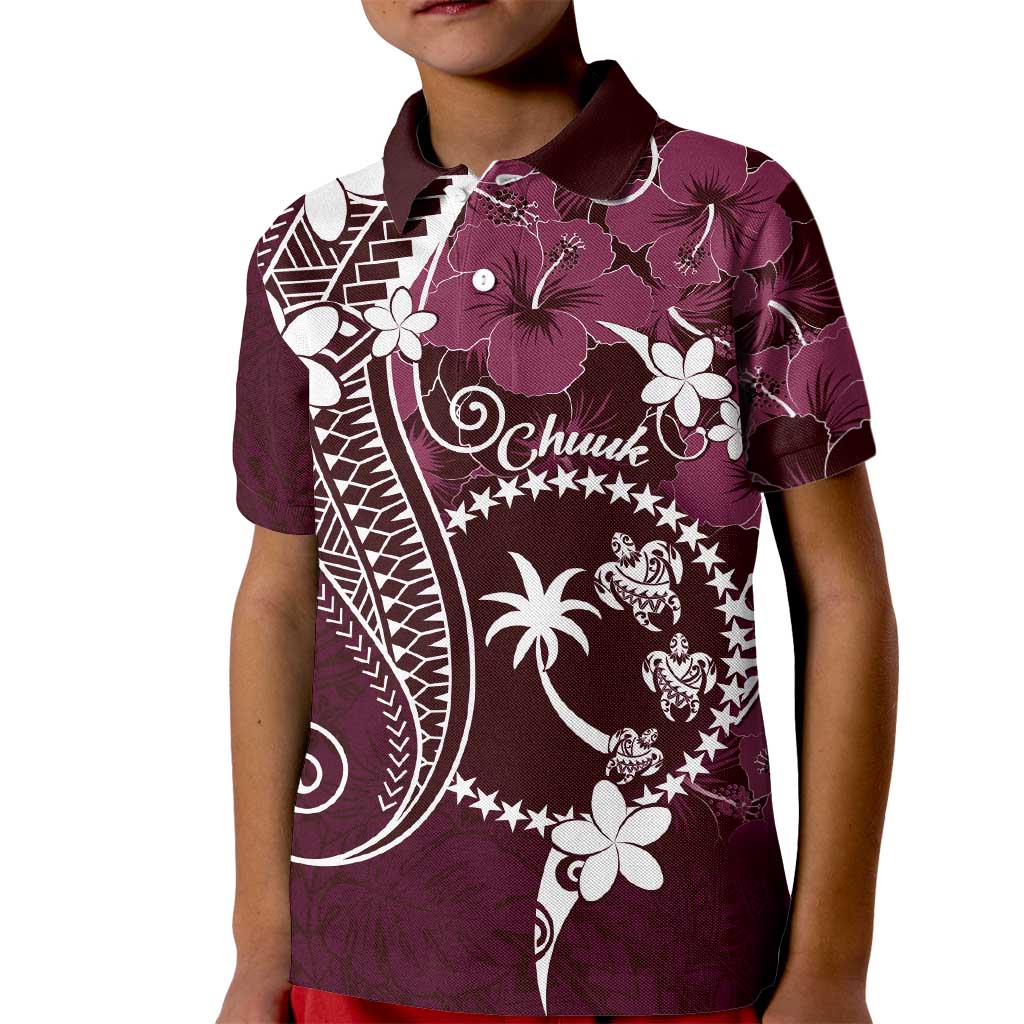 FSM Chuuk Kid Polo Shirt Turtle Tropical Flowers Polynesian - Pink