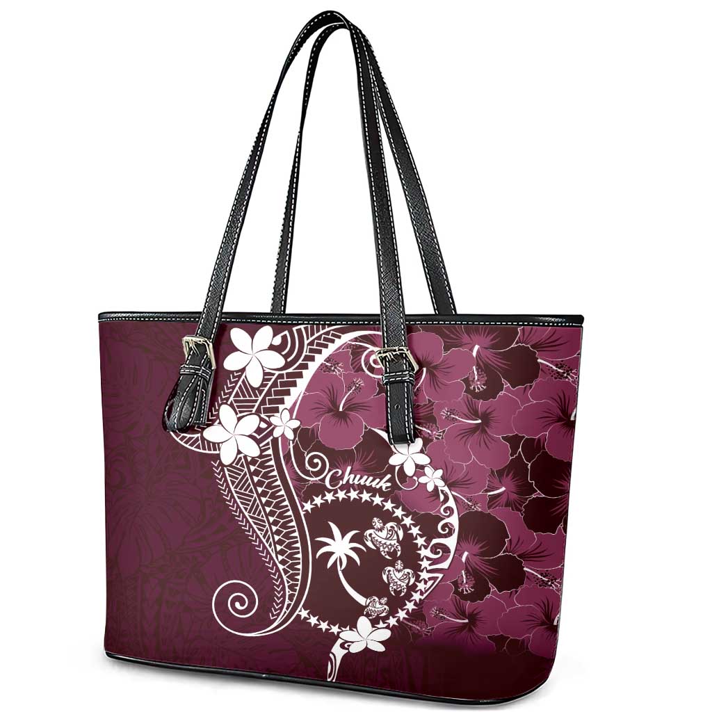 FSM Chuuk Leather Tote Bag Turtle Tropical Flowers Polynesian - Pink