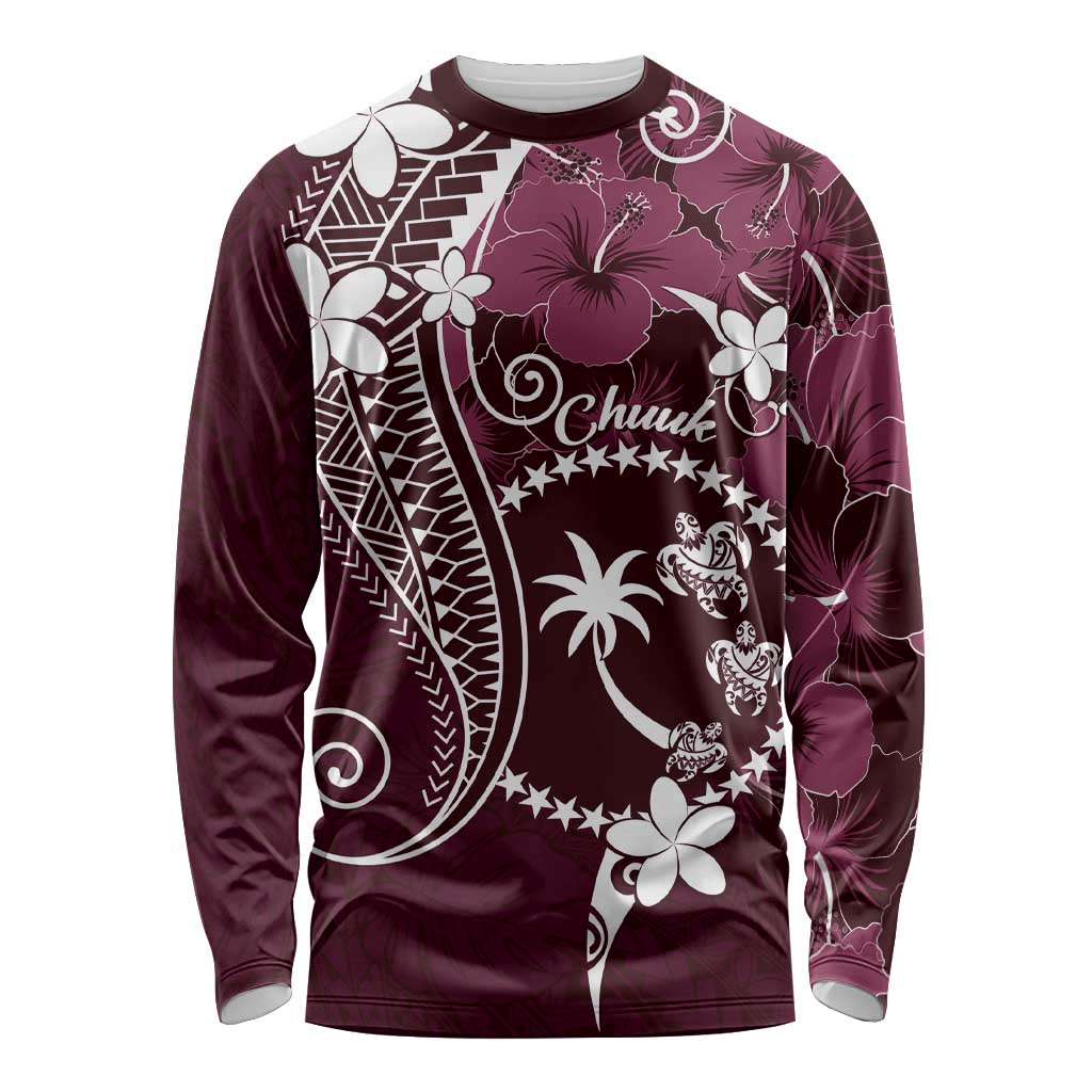 FSM Chuuk Long Sleeve Shirt Turtle Tropical Flowers Polynesian - Pink