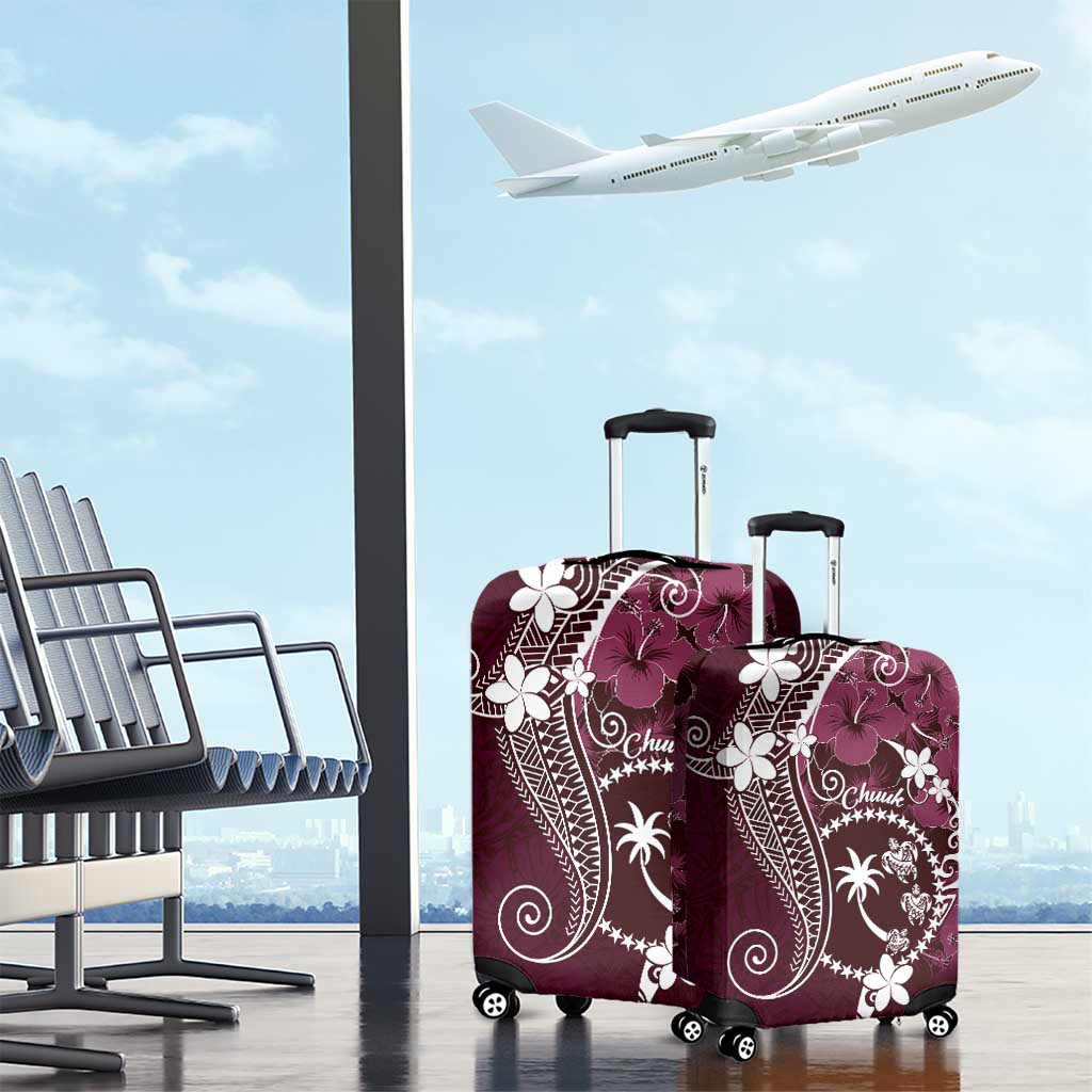 FSM Chuuk Luggage Cover Turtle Tropical Flowers Polynesian - Pink