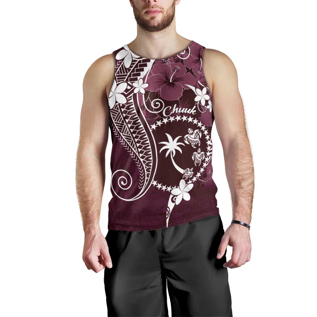 FSM Chuuk Men Tank Top Turtle Tropical Flowers Polynesian - Pink