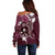 FSM Chuuk Off Shoulder Sweater Turtle Tropical Flowers Polynesian - Pink