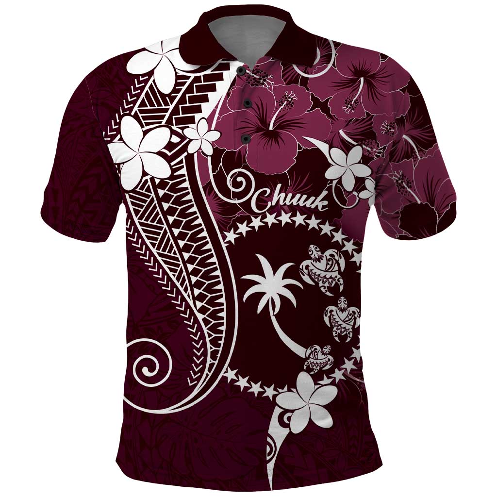 FSM Chuuk Polo Shirt Turtle Tropical Flowers Polynesian - Pink