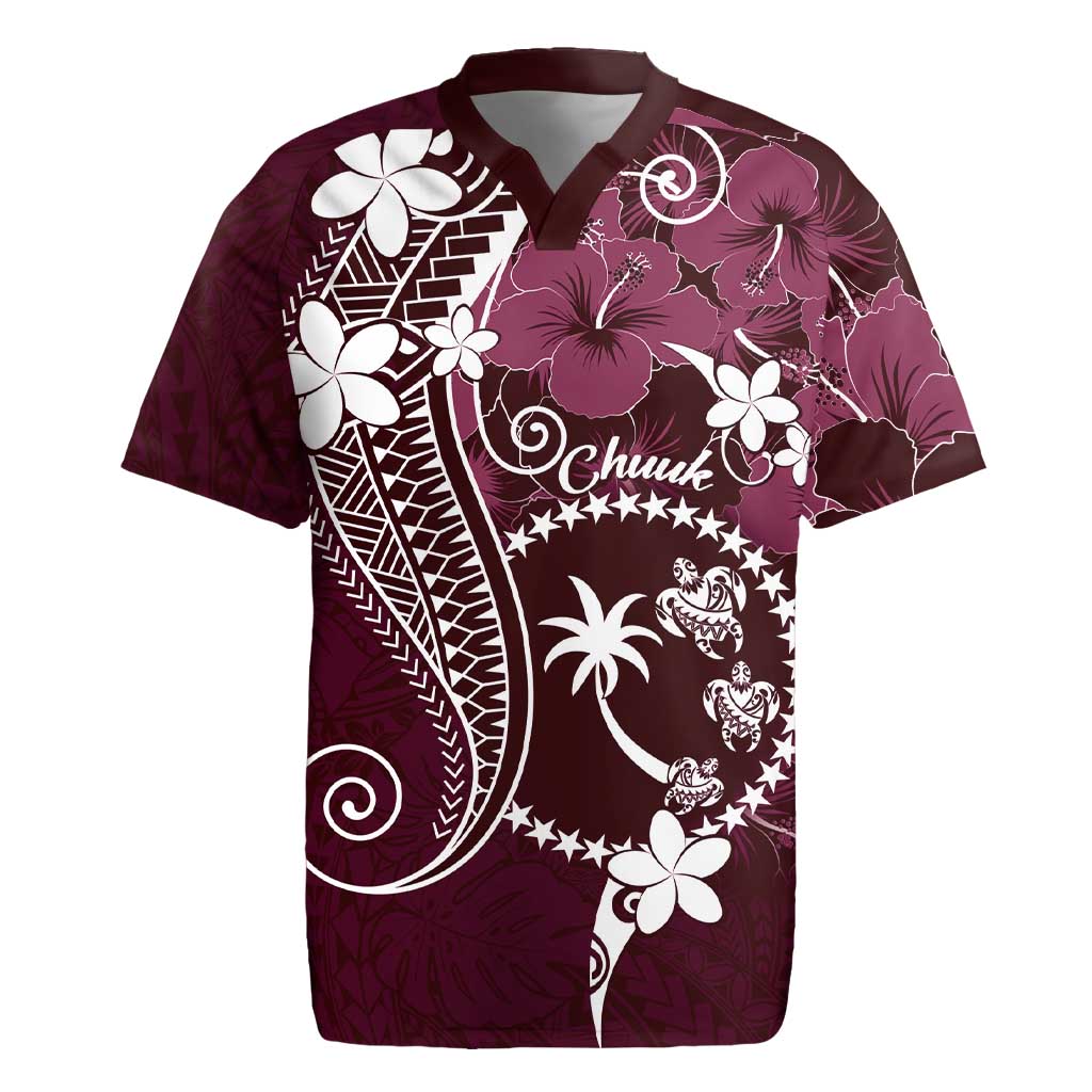 FSM Chuuk Rugby Jersey Turtle Tropical Flowers Polynesian - Pink