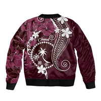 FSM Chuuk Sleeve Zip Bomber Jacket Turtle Tropical Flowers Polynesian - Pink
