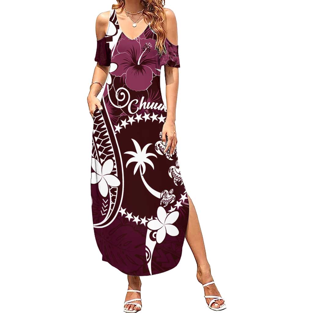 FSM Chuuk Summer Maxi Dress Turtle Tropical Flowers Polynesian - Pink