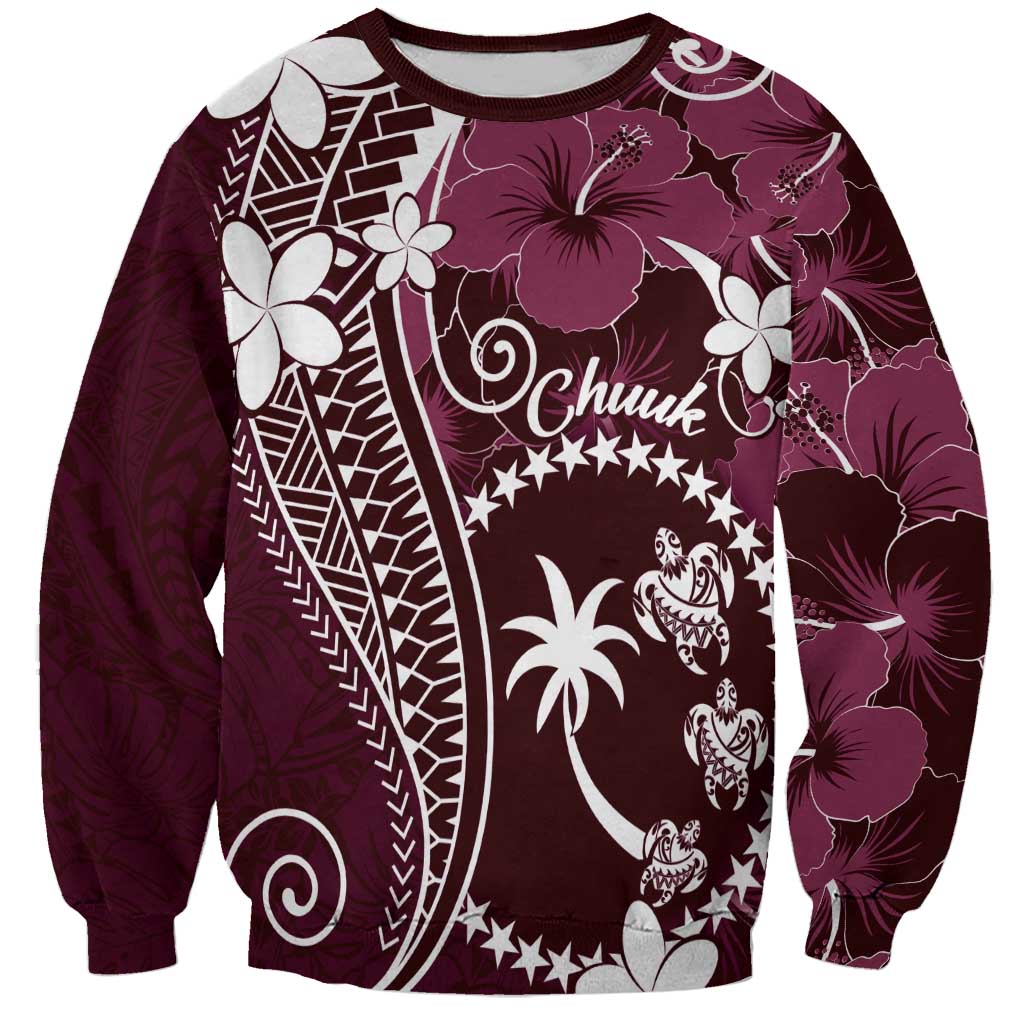 FSM Chuuk Sweatshirt Turtle Tropical Flowers Polynesian - Pink