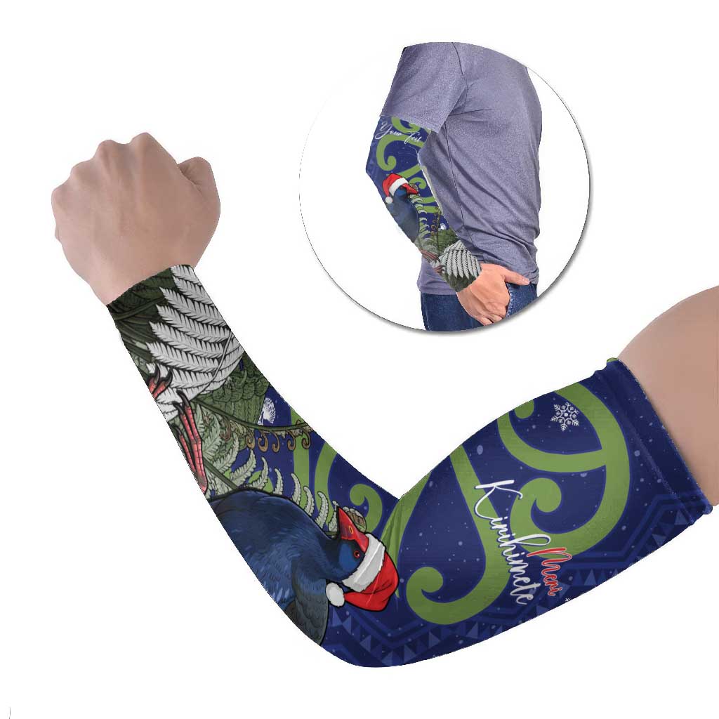 Personalized New Zealand Pukeko Christmas Arm Sleeves Meri Kirihimete Taniko Ponga Koru Blue - Polynesian Pride