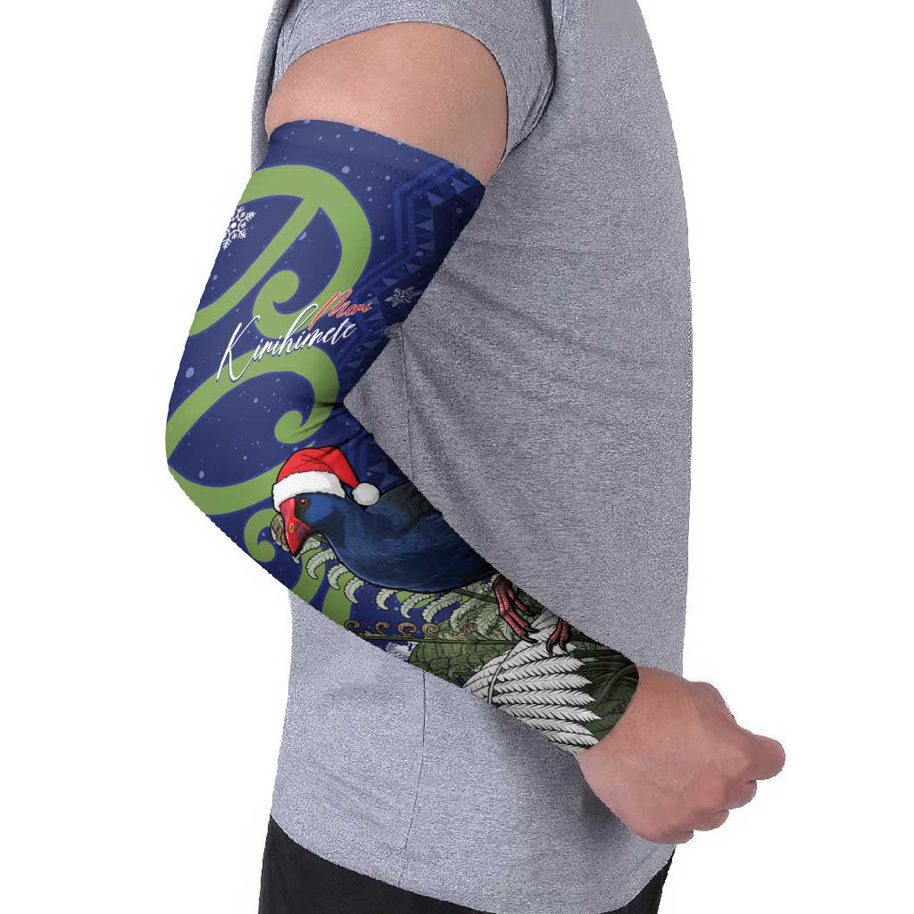 Personalized New Zealand Pukeko Christmas Arm Sleeves Meri Kirihimete Taniko Ponga Koru Blue - Polynesian Pride