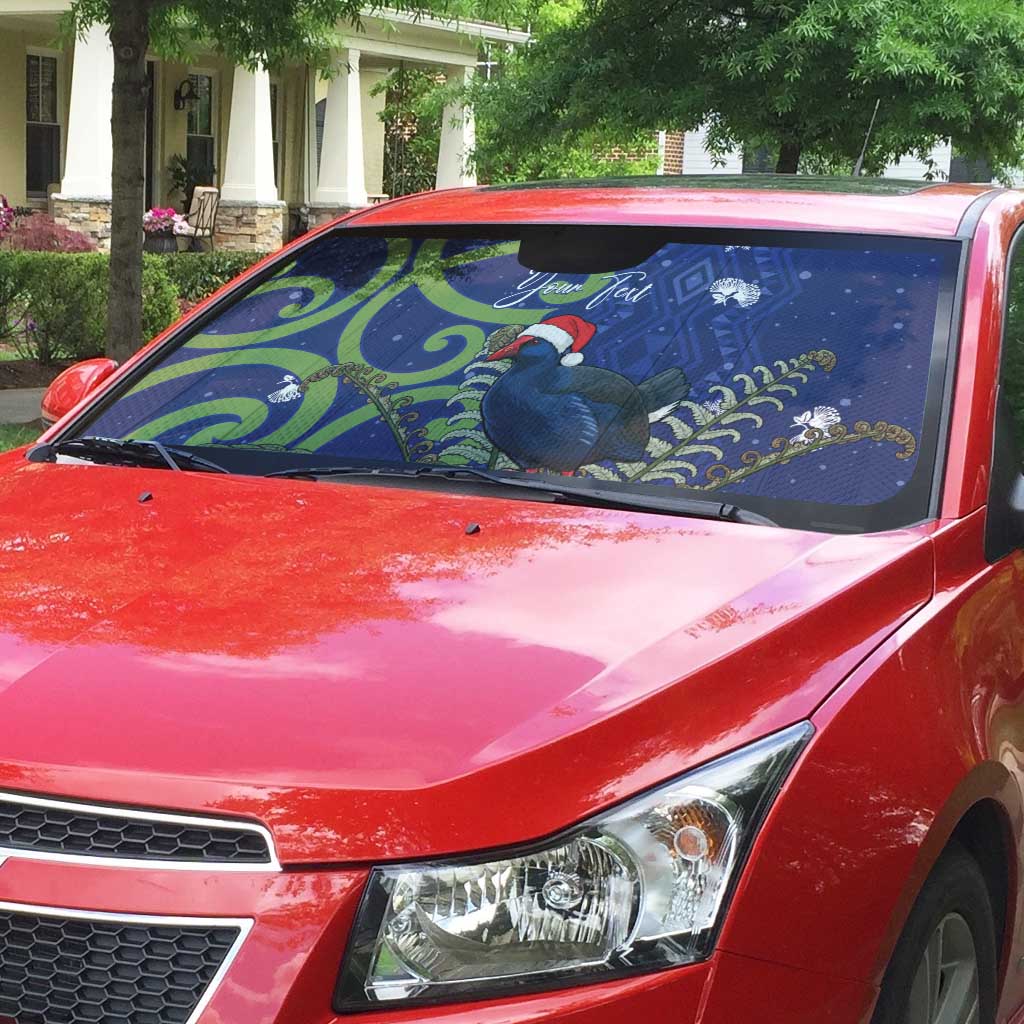 Personalized New Zealand Pukeko Christmas Auto Sun Shade Meri Kirihimete Taniko Ponga Koru Blue - Polynesian Pride