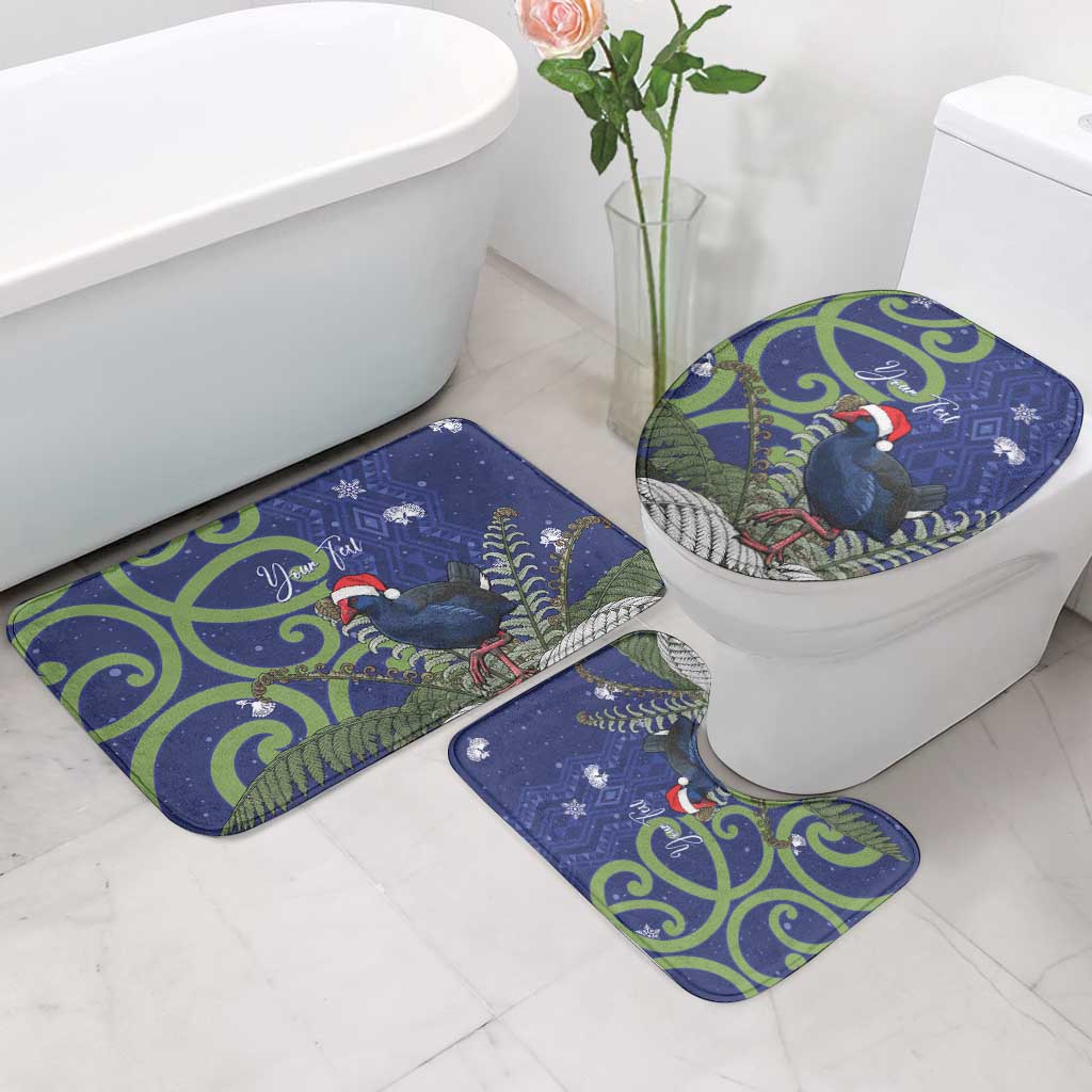 Personalized New Zealand Pukeko Christmas Bathroom Set Meri Kirihimete Taniko Ponga Koru Blue - Polynesian Pride