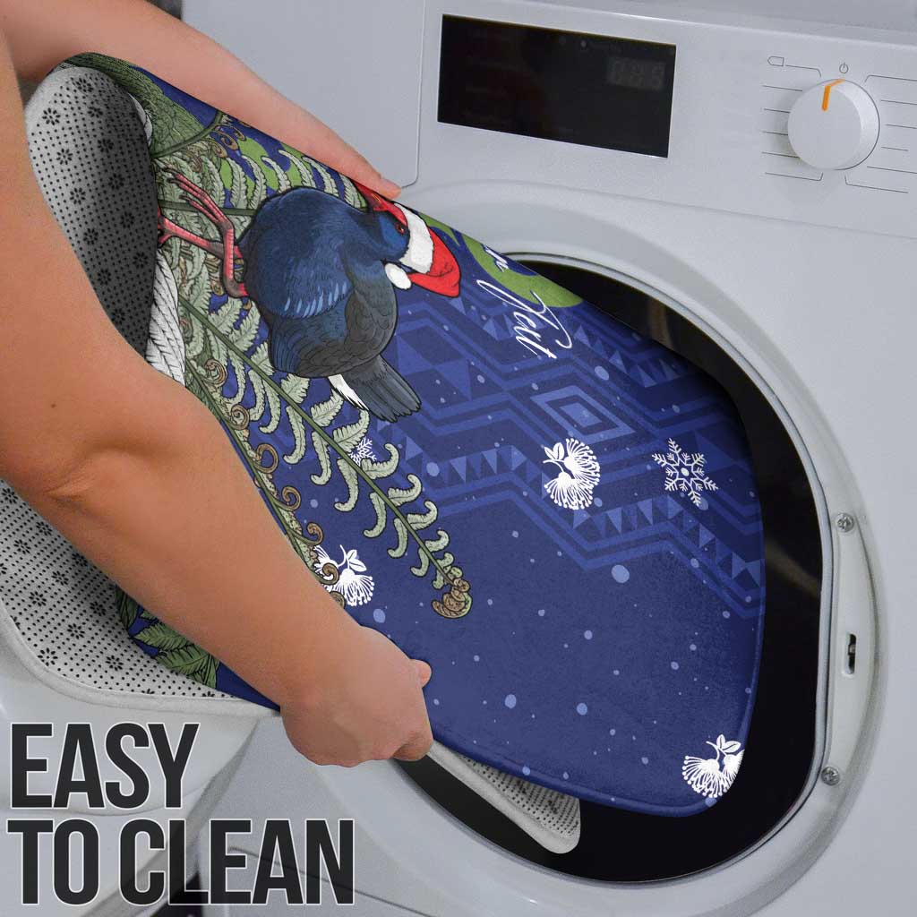 Personalized New Zealand Pukeko Christmas Bathroom Set Meri Kirihimete Taniko Ponga Koru Blue - Polynesian Pride