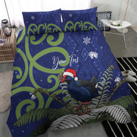 Personalized New Zealand Pukeko Christmas Bedding Set Meri Kirihimete Taniko Ponga Koru Blue - Polynesian Pride