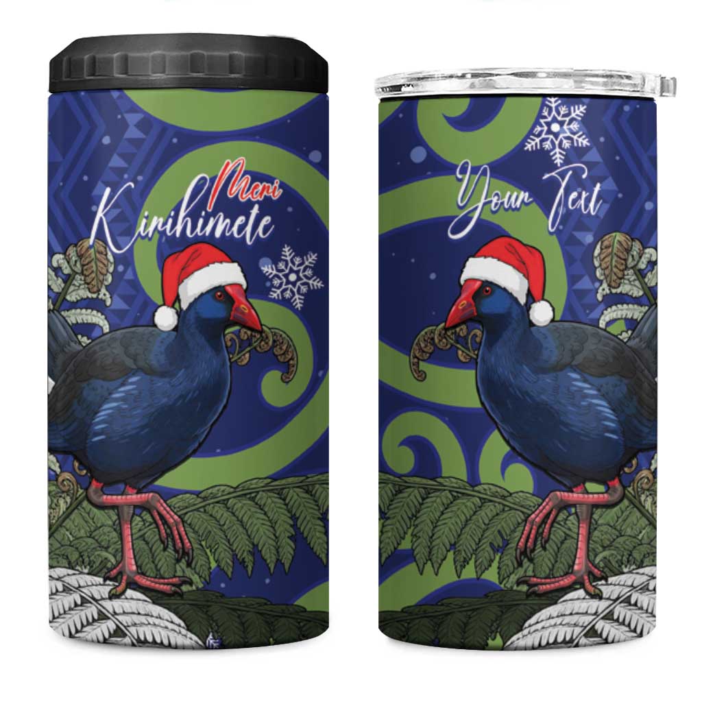 Personalized New Zealand Pukeko Christmas 4 in 1 Can Cooler Tumbler Meri Kirihimete Taniko Ponga Koru Blue - Polynesian Pride