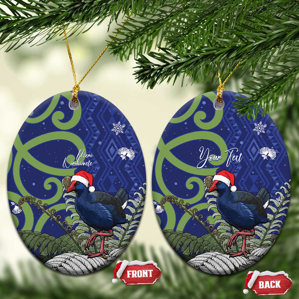 Personalized New Zealand Pukeko Christmas Ceramic Ornament Meri Kirihimete Taniko Ponga Koru Blue - Polynesian Pride