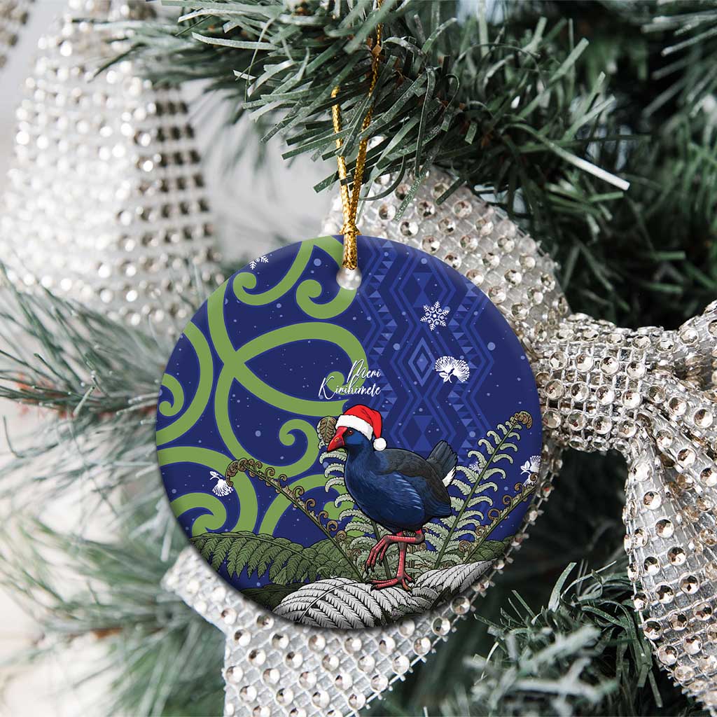 Personalized New Zealand Pukeko Christmas Ceramic Ornament Meri Kirihimete Taniko Ponga Koru Blue - Polynesian Pride