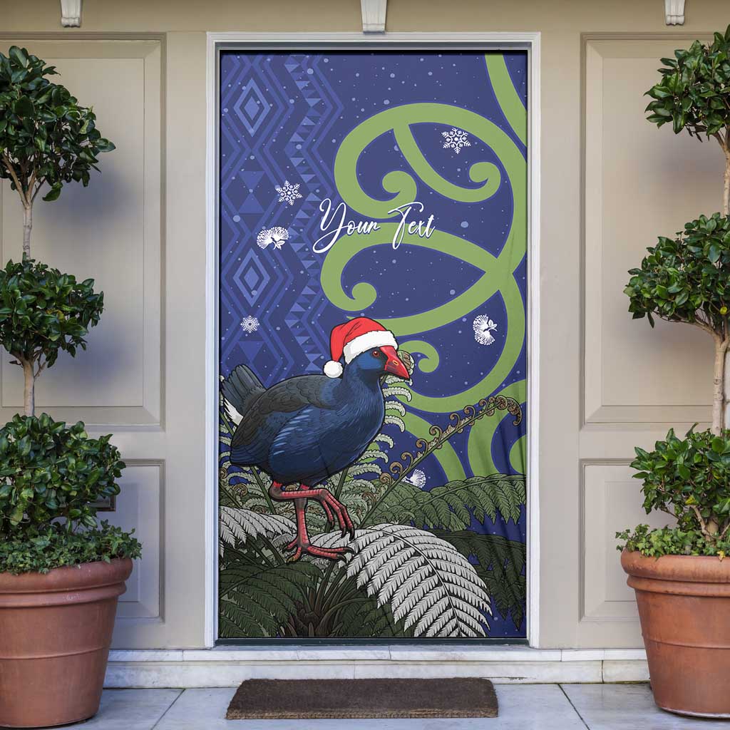 Personalized New Zealand Pukeko Christmas Door Cover Meri Kirihimete Taniko Ponga Koru Blue - Polynesian Pride