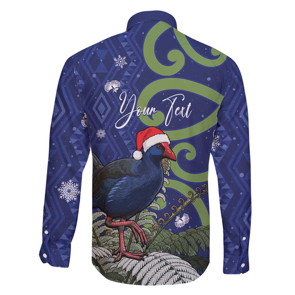 Personalized New Zealand Pukeko Christmas Family Matching Long Sleeve Bodycon Dress and Hawaiian Shirt Meri Kirihimete Taniko Ponga Koru Blue LT14 - Polynesian Pride