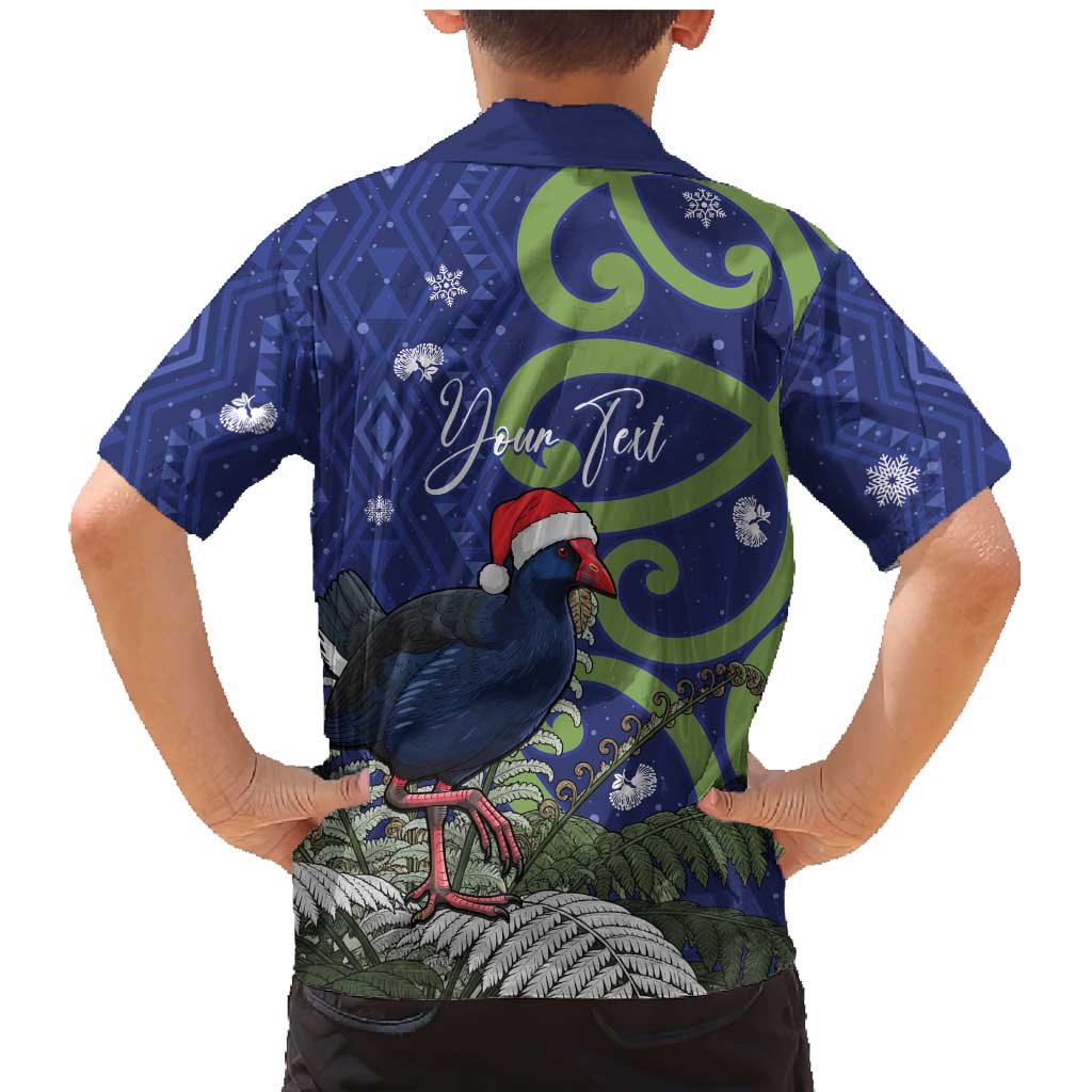 Personalized New Zealand Pukeko Christmas Family Matching Mermaid Dress and Hawaiian Shirt Meri Kirihimete Taniko Ponga Koru Blue LT14 - Polynesian Pride