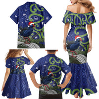 Personalized New Zealand Pukeko Christmas Family Matching Mermaid Dress and Hawaiian Shirt Meri Kirihimete Taniko Ponga Koru Blue LT14 - Polynesian Pride