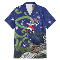 Personalized New Zealand Pukeko Christmas Family Matching Mermaid Dress and Hawaiian Shirt Meri Kirihimete Taniko Ponga Koru Blue LT14 Dad's Shirt - Short Sleeve Blue - Polynesian Pride