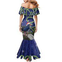 Personalized New Zealand Pukeko Christmas Family Matching Mermaid Dress and Hawaiian Shirt Meri Kirihimete Taniko Ponga Koru Blue LT14 - Polynesian Pride