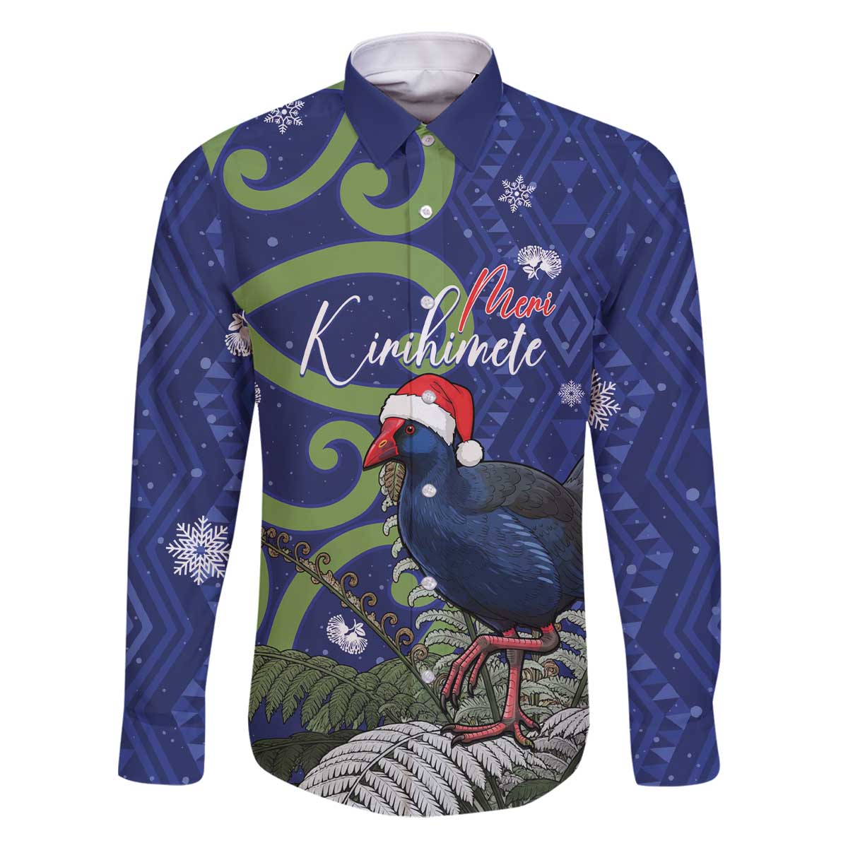 Personalized New Zealand Pukeko Christmas Family Matching Off The Shoulder Long Sleeve Dress and Hawaiian Shirt Meri Kirihimete Taniko Ponga Koru Blue - Polynesian Pride