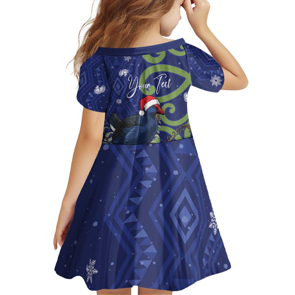 Personalized New Zealand Pukeko Christmas Family Matching Off Shoulder Short Dress and Hawaiian Shirt Meri Kirihimete Taniko Ponga Koru Blue - Polynesian Pride