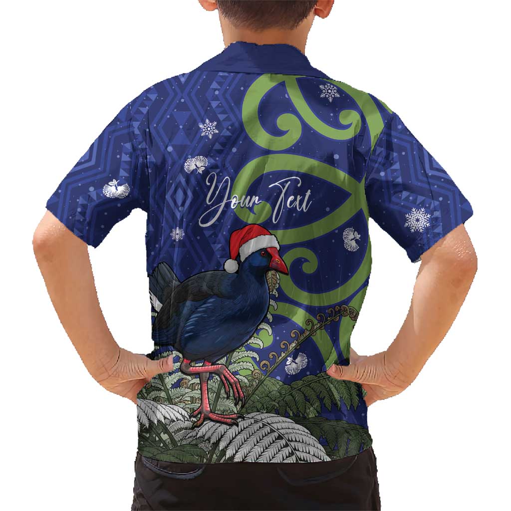 Personalized New Zealand Pukeko Christmas Family Matching Short Sleeve Bodycon Dress and Hawaiian Shirt Meri Kirihimete Taniko Ponga Koru Blue LT14 - Polynesian Pride