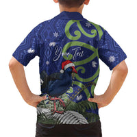 Personalized New Zealand Pukeko Christmas Family Matching Short Sleeve Bodycon Dress and Hawaiian Shirt Meri Kirihimete Taniko Ponga Koru Blue LT14 - Polynesian Pride
