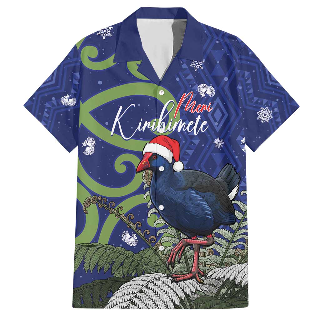 Personalized New Zealand Pukeko Christmas Family Matching Short Sleeve Bodycon Dress and Hawaiian Shirt Meri Kirihimete Taniko Ponga Koru Blue LT14 Dad's Shirt - Short Sleeve Blue - Polynesian Pride