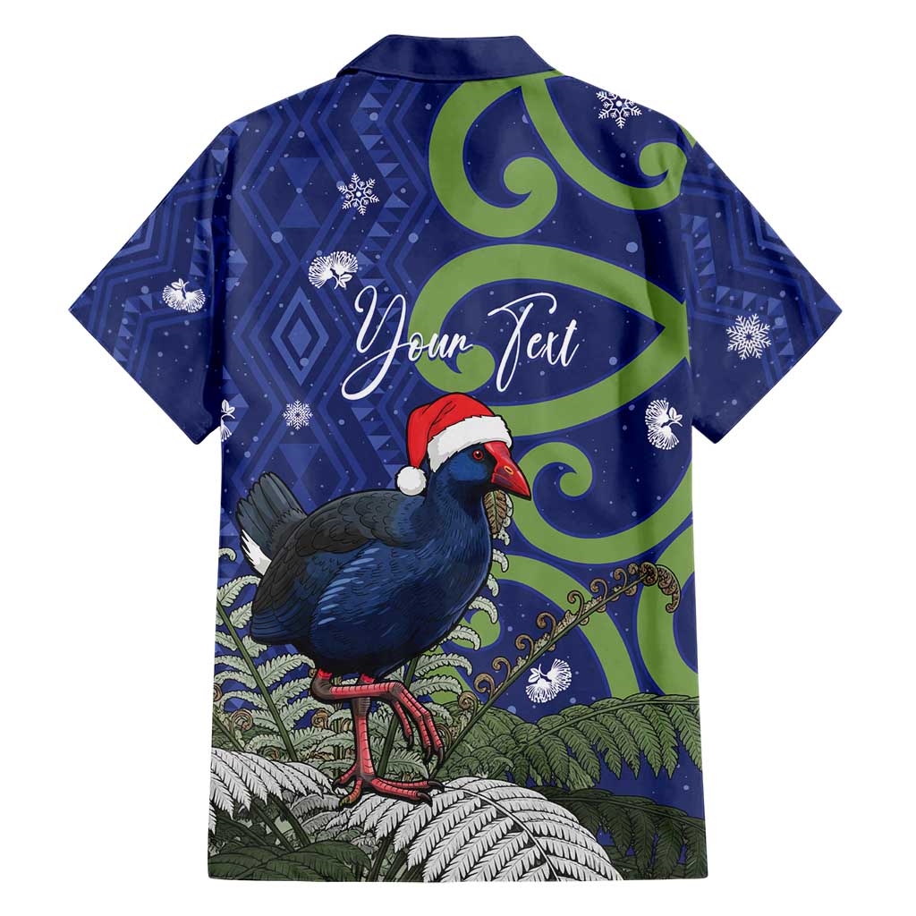 Personalized New Zealand Pukeko Christmas Family Matching Short Sleeve Bodycon Dress and Hawaiian Shirt Meri Kirihimete Taniko Ponga Koru Blue LT14 - Polynesian Pride