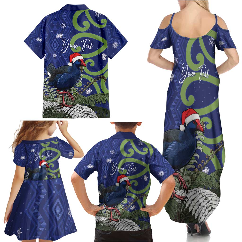 Personalized New Zealand Pukeko Christmas Family Matching Summer Maxi Dress and Hawaiian Shirt Meri Kirihimete Taniko Ponga Koru Blue - Polynesian Pride