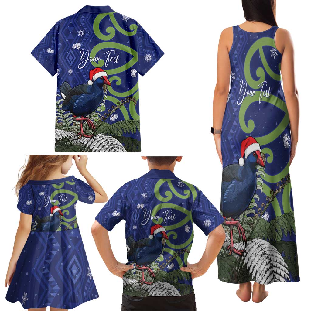 Personalized New Zealand Pukeko Christmas Family Matching Tank Maxi Dress and Hawaiian Shirt Meri Kirihimete Taniko Ponga Koru Blue - Polynesian Pride