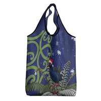 Personalized New Zealand Pukeko Christmas Grocery Bag Meri Kirihimete Taniko Ponga Koru Blue - Polynesian Pride