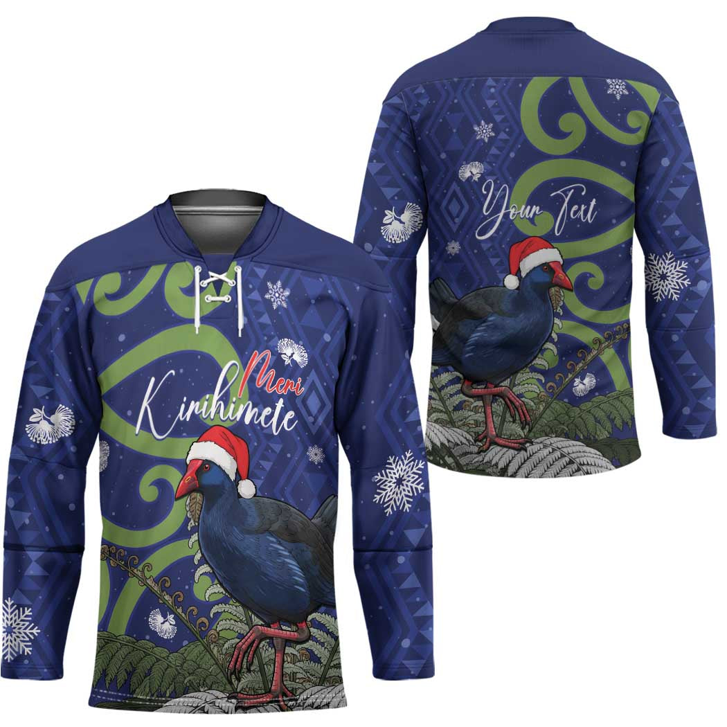 Personalized New Zealand Pukeko Christmas Hockey Jersey Meri Kirihimete Taniko Ponga Koru Blue - Polynesian Pride