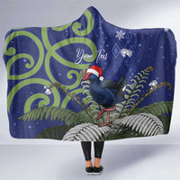 Personalized New Zealand Pukeko Christmas Hooded Blanket Meri Kirihimete Taniko Ponga Koru Blue - Polynesian Pride