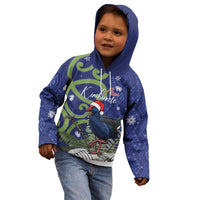Personalized New Zealand Pukeko Christmas Kid Hoodie Meri Kirihimete Taniko Ponga Koru Blue - Polynesian Pride