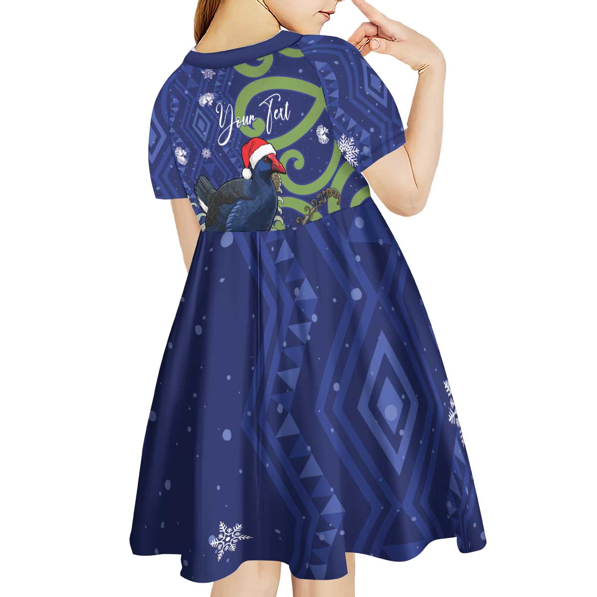 Personalized New Zealand Pukeko Christmas Kid Short Sleeve Dress Meri Kirihimete Taniko Ponga Koru Blue - Polynesian Pride