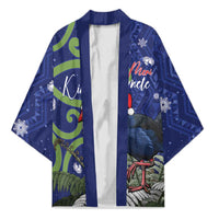 Personalized New Zealand Pukeko Christmas Kimono Meri Kirihimete Taniko Ponga Koru Blue - Polynesian Pride
