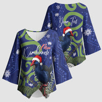 Personalized New Zealand Pukeko Christmas Kimono Sleeve Blouse Meri Kirihimete Taniko Ponga Koru Blue - Polynesian Pride