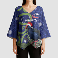 Personalized New Zealand Pukeko Christmas Kimono Sleeve Blouse Meri Kirihimete Taniko Ponga Koru Blue - Polynesian Pride