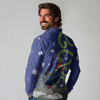 Personalized New Zealand Pukeko Christmas Long Sleeve Polo Shirt Meri Kirihimete Taniko Ponga Koru Blue - Polynesian Pride