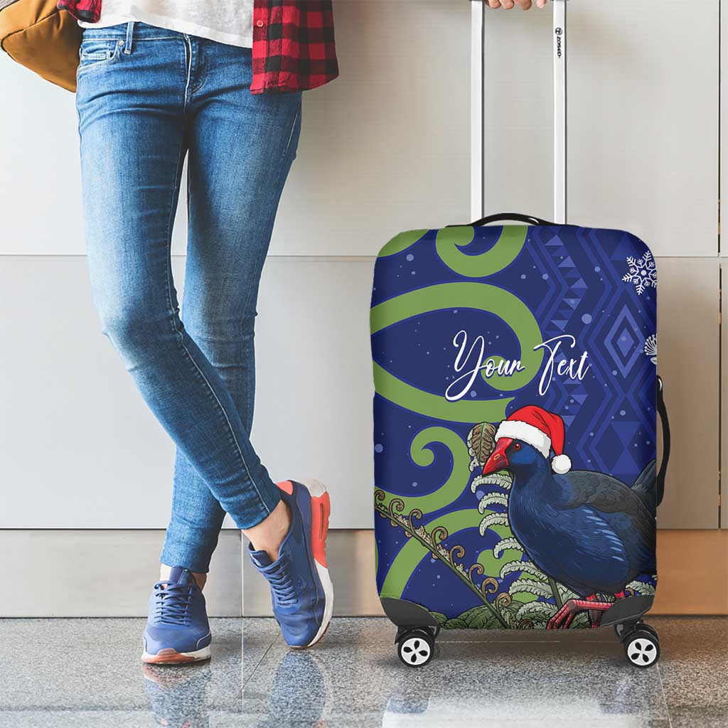 Personalized New Zealand Pukeko Christmas Luggage Cover Meri Kirihimete Taniko Ponga Koru Blue - Polynesian Pride