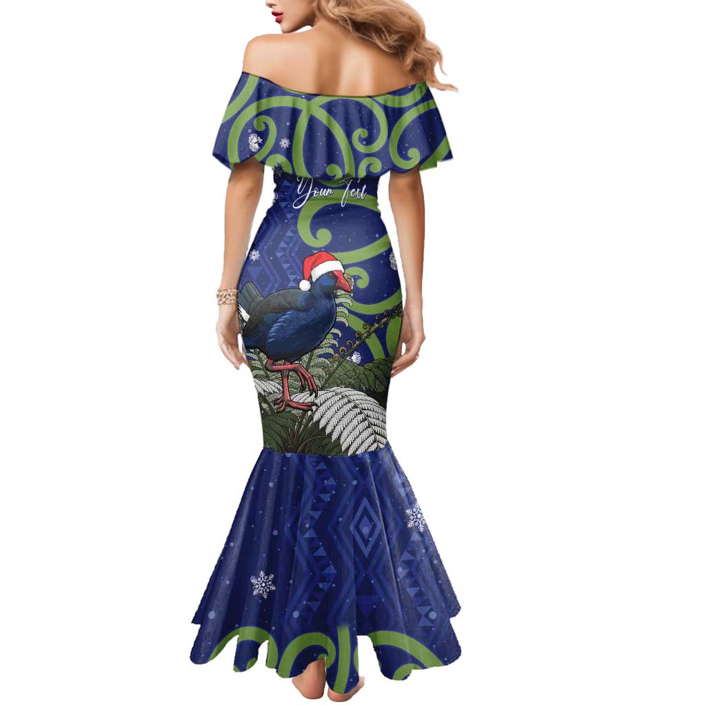 Personalized New Zealand Pukeko Christmas Mermaid Dress Meri Kirihimete Taniko Ponga Koru Blue - Polynesian Pride