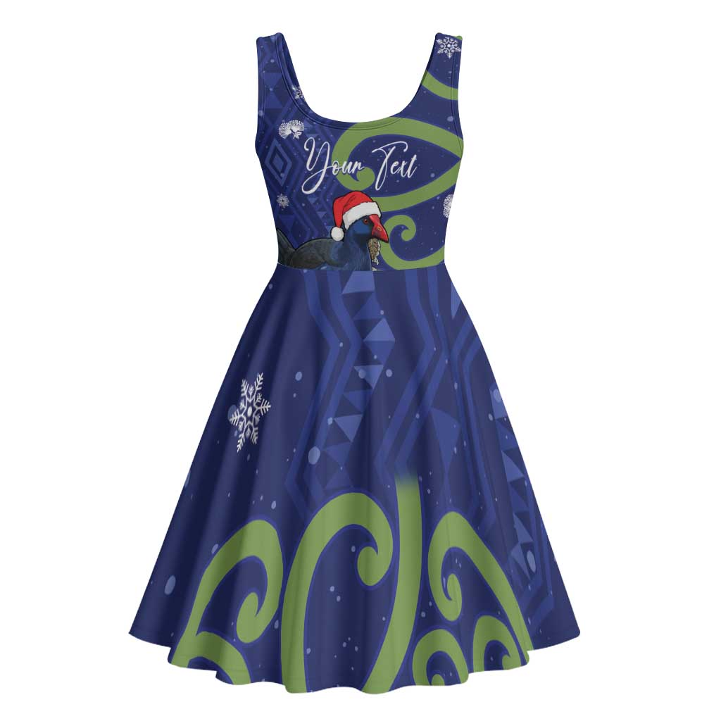 Personalized New Zealand Pukeko Christmas Midi Dress Meri Kirihimete Taniko Ponga Koru Blue - Polynesian Pride