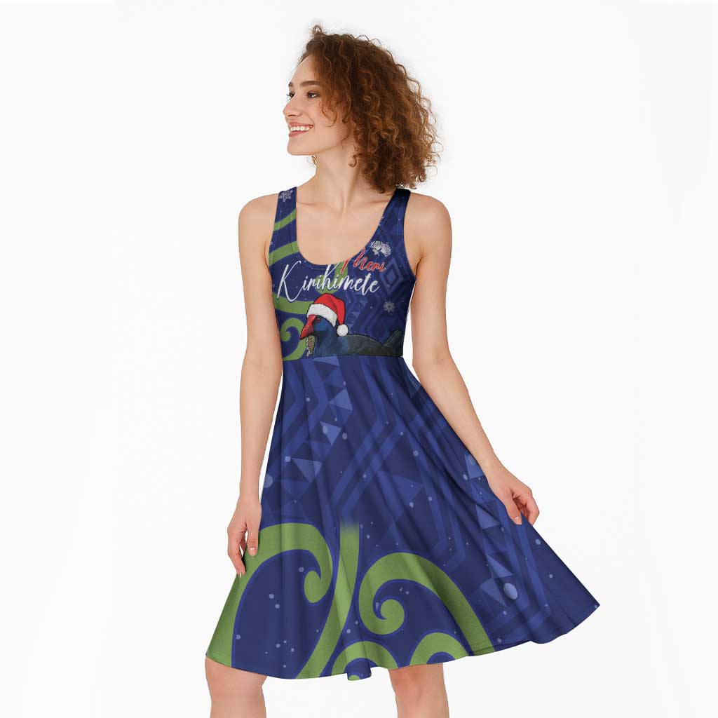 Personalized New Zealand Pukeko Christmas Midi Dress Meri Kirihimete Taniko Ponga Koru Blue - Polynesian Pride