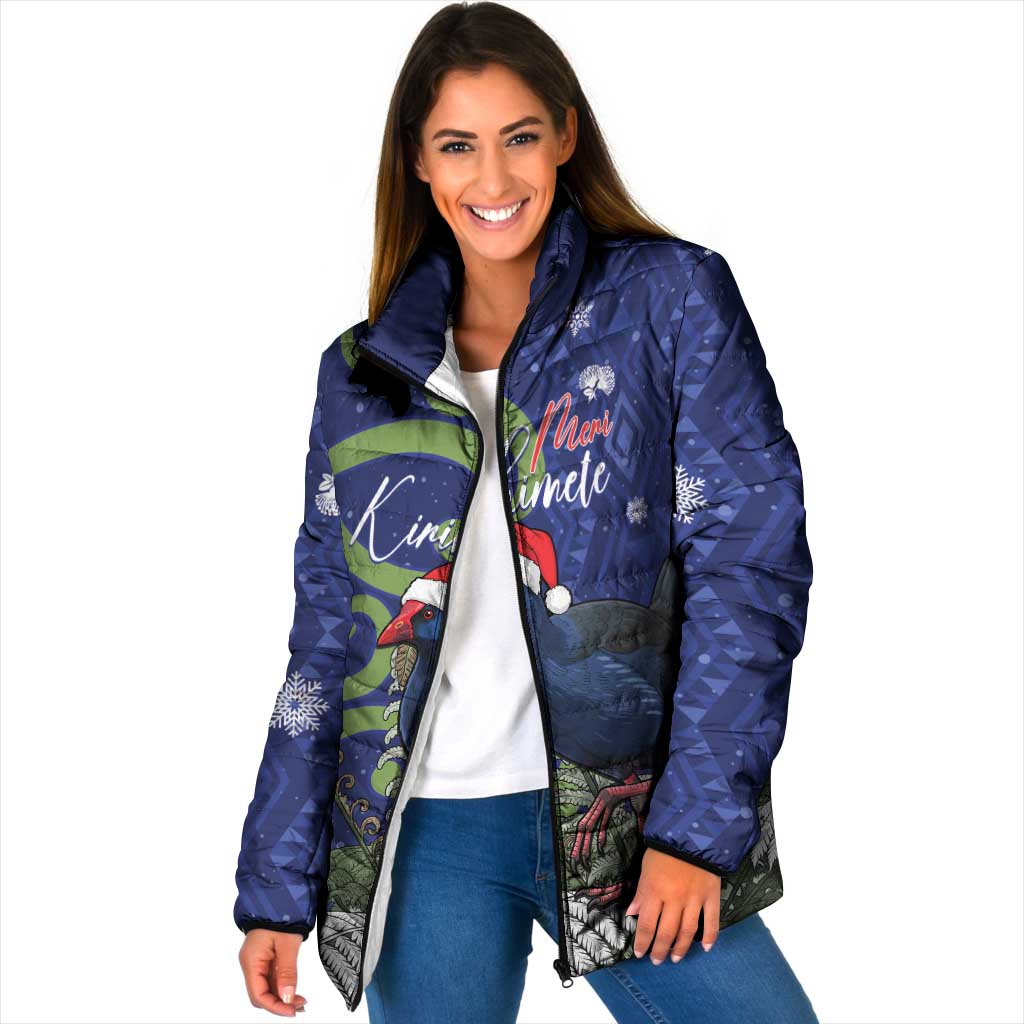 Personalized New Zealand Pukeko Christmas Padded Jacket Meri Kirihimete Taniko Ponga Koru Blue - Polynesian Pride
