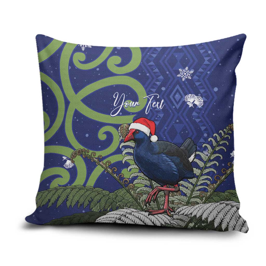 Personalized New Zealand Pukeko Christmas Pillow Cover Meri Kirihimete Taniko Ponga Koru Blue - Polynesian Pride
