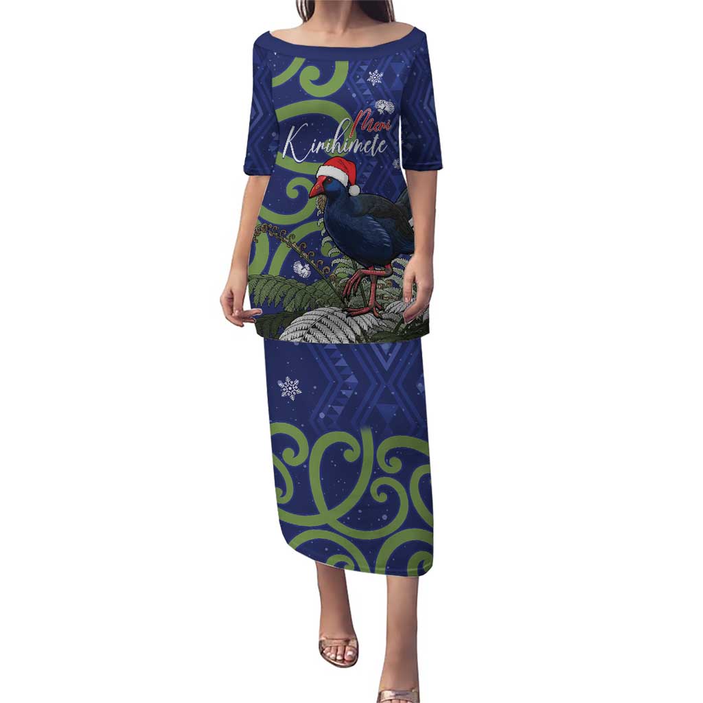 Personalized New Zealand Pukeko Christmas Puletasi Meri Kirihimete Taniko Ponga Koru Blue - Polynesian Pride